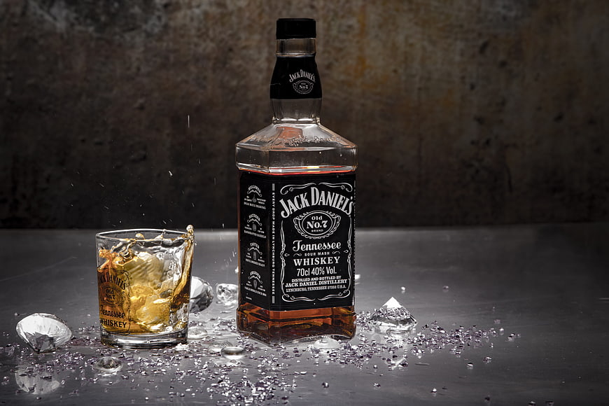 Jack Daniel's Whiskey Bottle and Glass with Ice