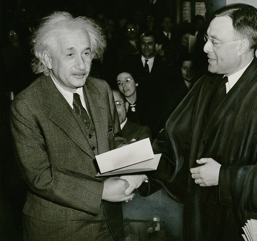Albert Einstein Receiving US Citizenship Certificate 1940