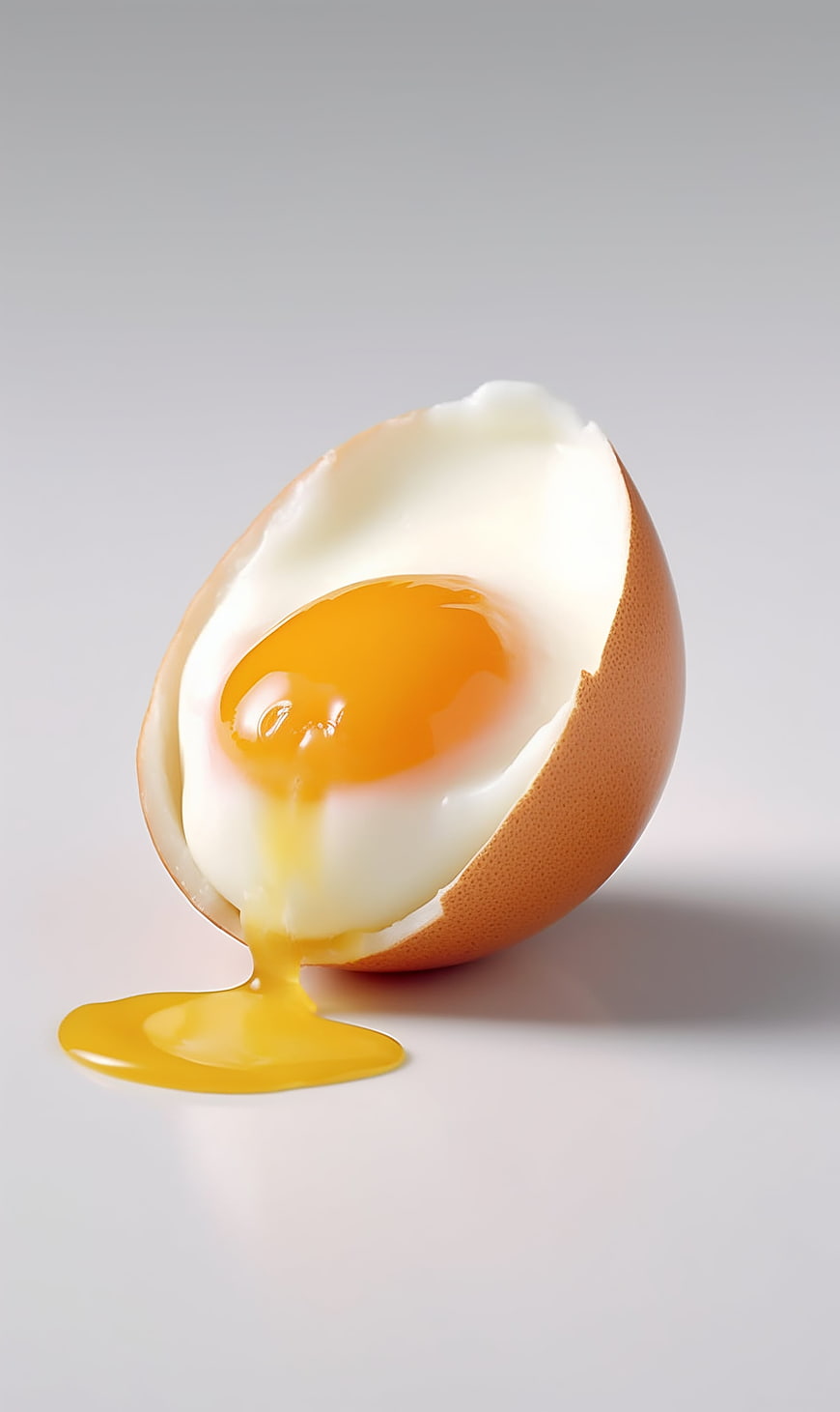 Soft boiled egg with runny yolk on white background