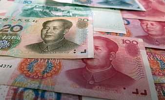 Close-up of Chinese Yuan Banknotes and Renminbi Currency