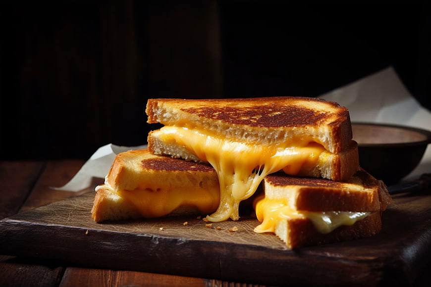 Stacked Grilled Cheese Sandwiches with Melted Cheese
