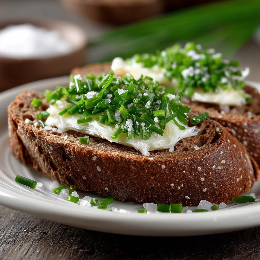 Rustic Whole Grain Bread with Butter and Chives