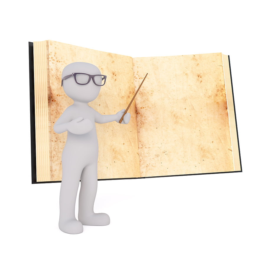 3D Teacher Character Pointing at Open Book