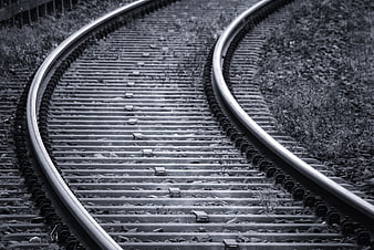 Curved Railway Tracks in Black and White