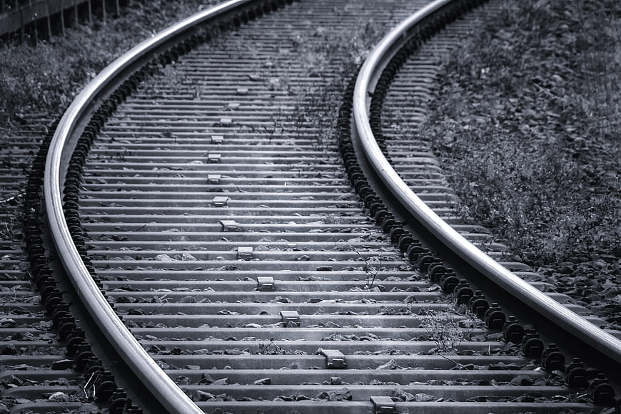 Curved Railway Tracks in Black and White