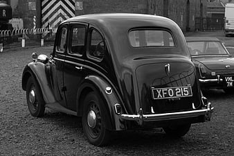 Vintage Black Classic Car Rear View on Gravel