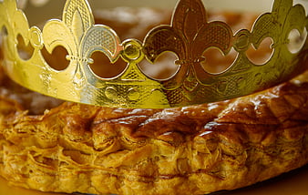 Close-up of Galette Des Rois with Golden Paper Crown