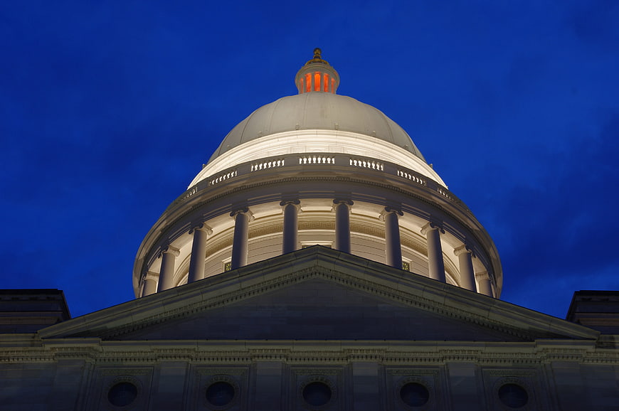 Illuminated Capitol Dome Against Deep Blue Night Sky