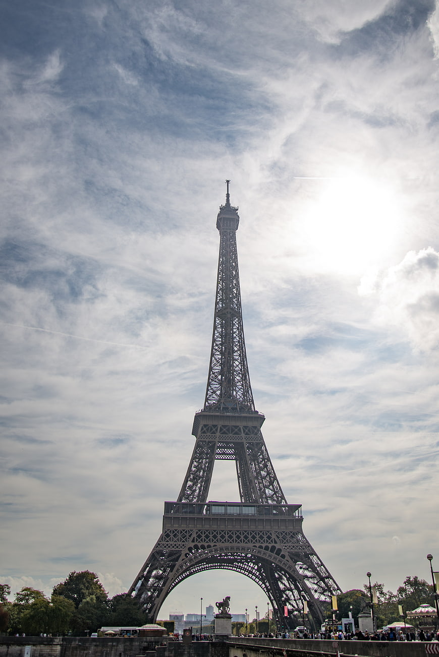 Eiffel Tower in Paris Against Cloudy Sky