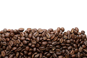 Roasted Coffee Beans Pile On White Background With Copy Space