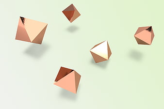 Abstract 3D Copper Geometric Shapes on Pastel Green Background