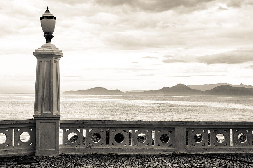 Vintage Sepia Coastal View with Ornate Balustrade