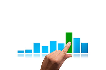 Hand Selecting Green Bar On Blue Business Growth Chart