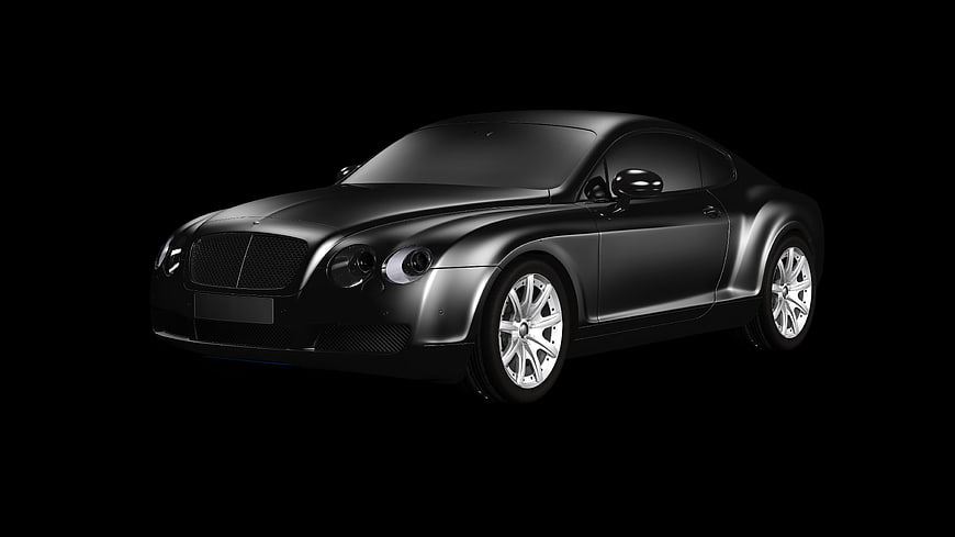 Matte Black Luxury Bentley Continental GT Coupe on Black Background