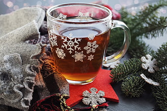 Hot Tea in Snowflake Glass with Winter Accessories