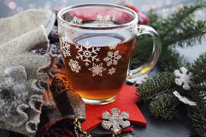 Hot Tea in Snowflake Glass with Winter Accessories