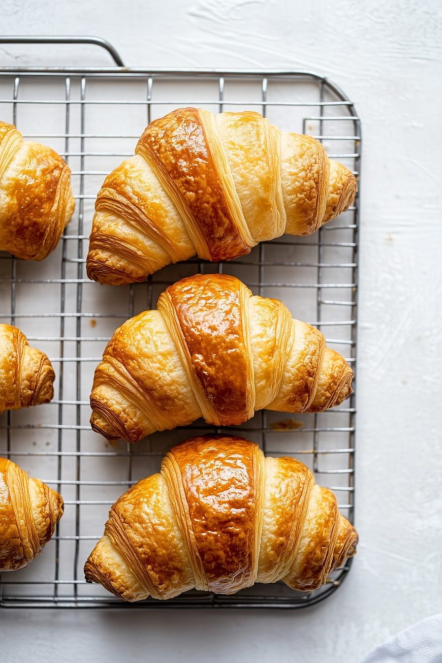 Fresh Golden Croissants on Wire Cooling Rack