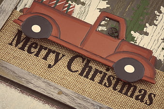 Rustic Wooden Christmas Truck on Burlap Sign