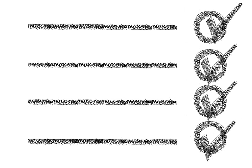 Hand-drawn pencil sketch of a checklist with four ticked items