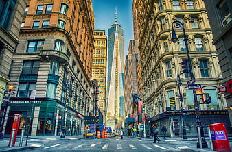 One World Trade Center View from Lower Manhattan Street
