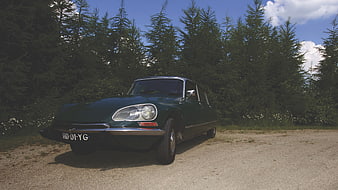 Vintage Green Citroën DS Parked in Forest