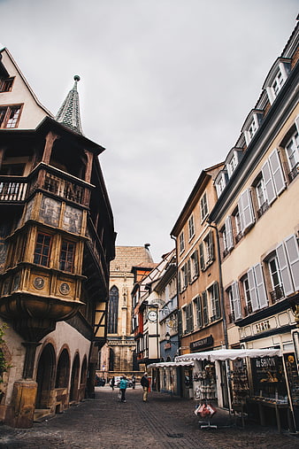 Historic Half-Timbered Street in Colmar, Alsace, France