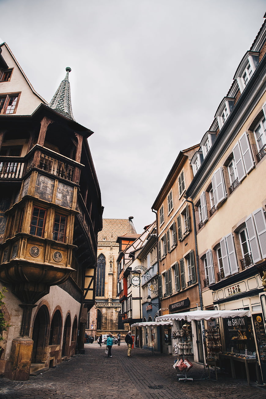 Historic Half-Timbered Street in Colmar, Alsace, France