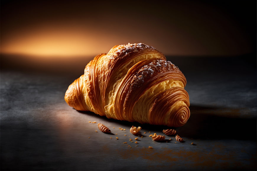 Golden Croissant Pastry on Dark Background