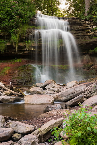 Serene Forest Waterfall with Smooth Flowing Water