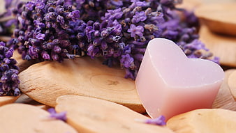 Heart-Shaped Lavender Soap on Wooden Spoons with Dried Lavender Flowers
