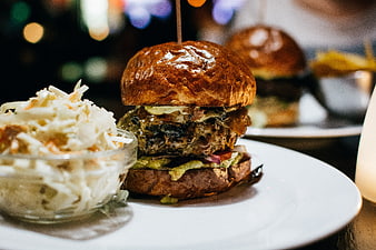 Juicy Gourmet Burger with Coleslaw Side Dish