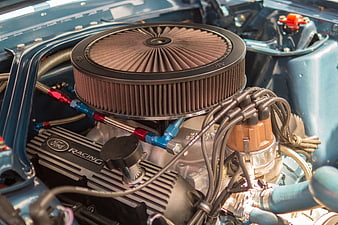 Close-up of Classic Ford Racing Engine with Air Filter