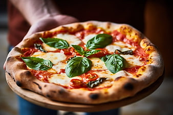 Fresh Neapolitan Pizza Margherita with Basil