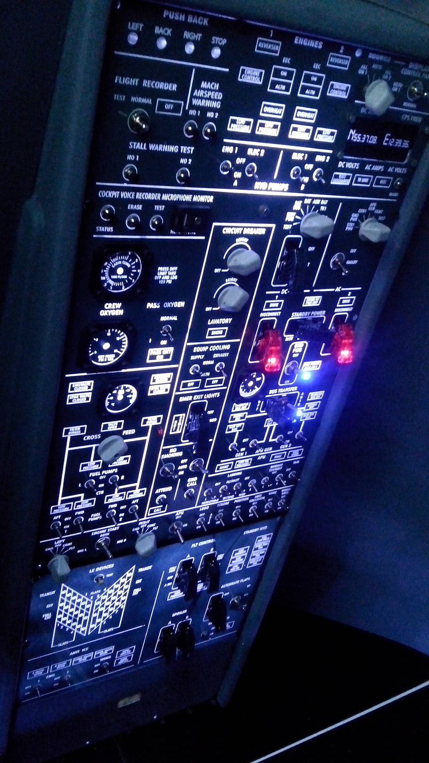 Aircraft Cockpit Overhead Control Panel With Illuminated Switches
