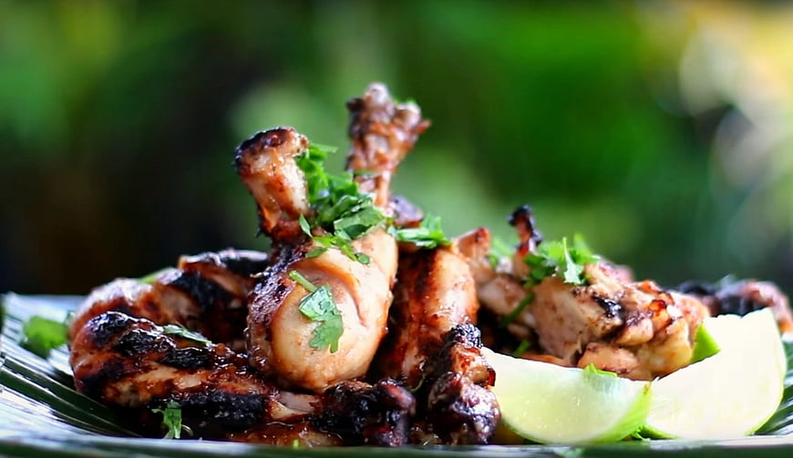 Grilled Chicken Drumsticks with Lime and Herbs