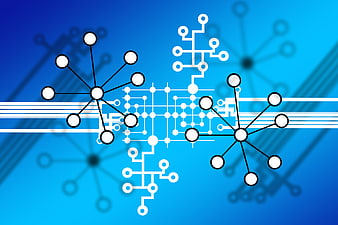 Abstract Blue Digital Network Nodes And Circuit Board Technology Concept