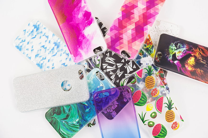 Assorted Colorful Smartphone Cases Flat Lay