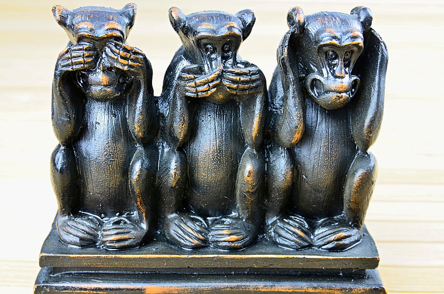 Three Wise Monkeys Wooden Figurine Statue