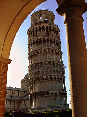 Leaning Tower of Pisa framed by archway