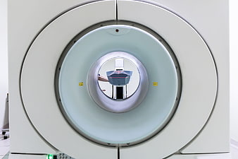 Frontal View of Modern MRI Scanner in Hospital