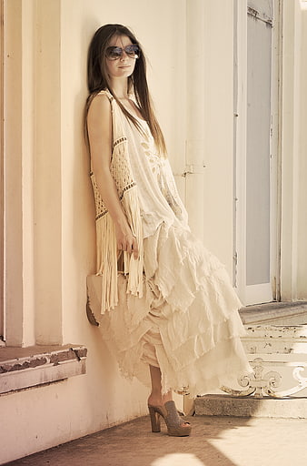 Woman in Bohemian Summer Dress and Sunglasses