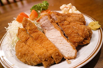 Sliced Tonkatsu Pork Cutlet with Cabbage and Mustard