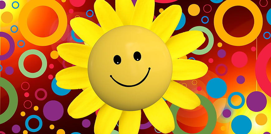 Happy Sunflower Smiley Face on Colorful Circle Background