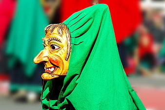 Traditional Carnival Mask with Green Hood