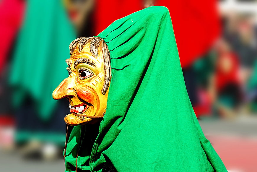 Traditional Carnival Mask with Green Hood