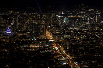 San Francisco Night Skyline with Bay Bridge and City Hall