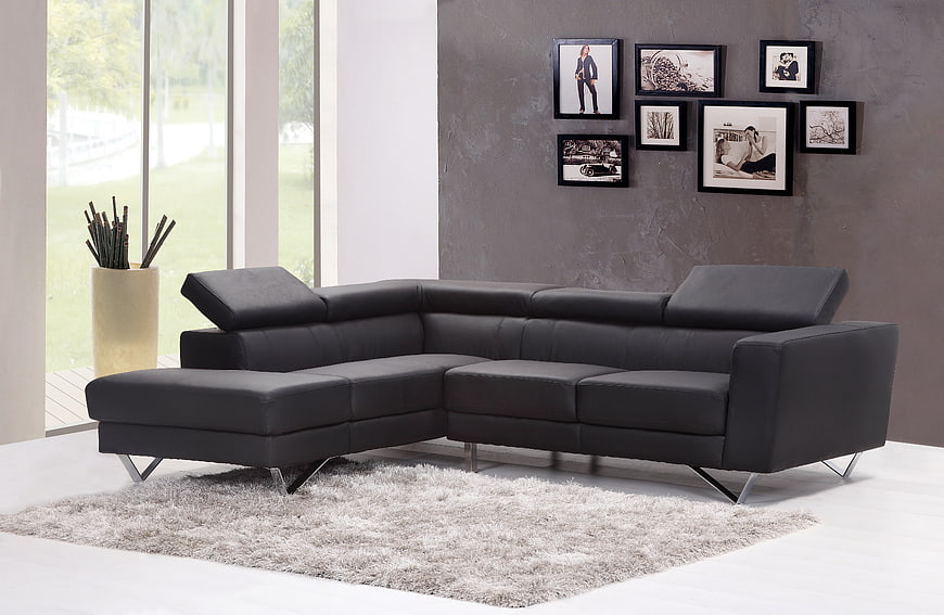 Modern Black Leather Sectional Sofa In Minimalist Living Room