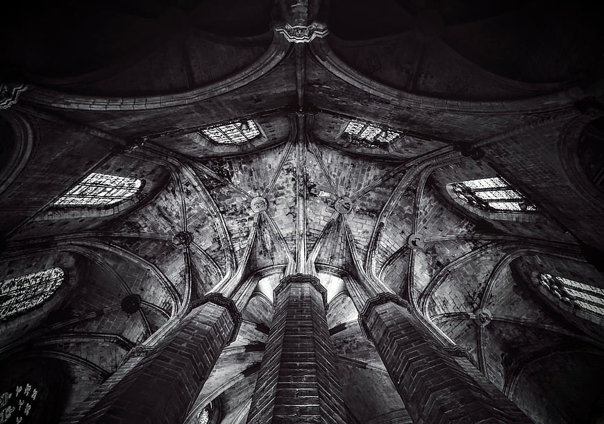 Black and white gothic cathedral ceiling architecture