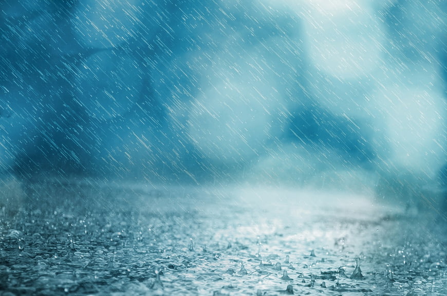 Heavy Rain Storm with Water Splashes on Wet Surface