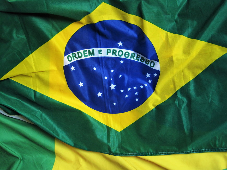 Close-up of Brazilian Flag with Ordem e Progresso Text